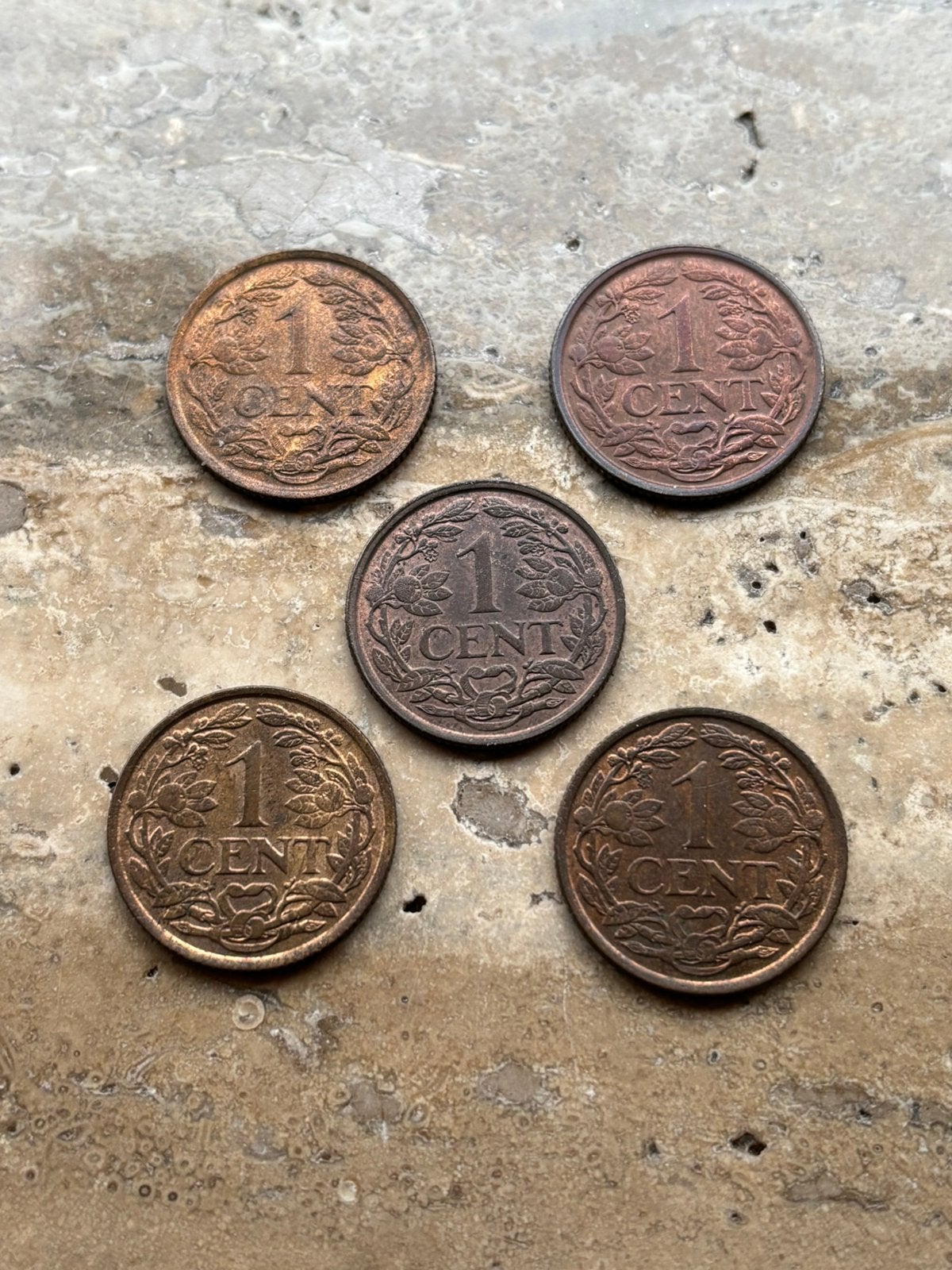 5 x 1 cent 1941 Wilhelmina, zeer mooie kwaliteit, Ophalen of Verzenden, Koningin Wilhelmina, 1 cent, Setje