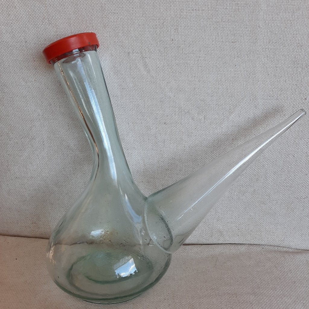Retro glazen oliefles/oliekan met schenktuit, Antiek en Kunst, Antiek | Glas en Kristal, Ophalen of Verzenden
