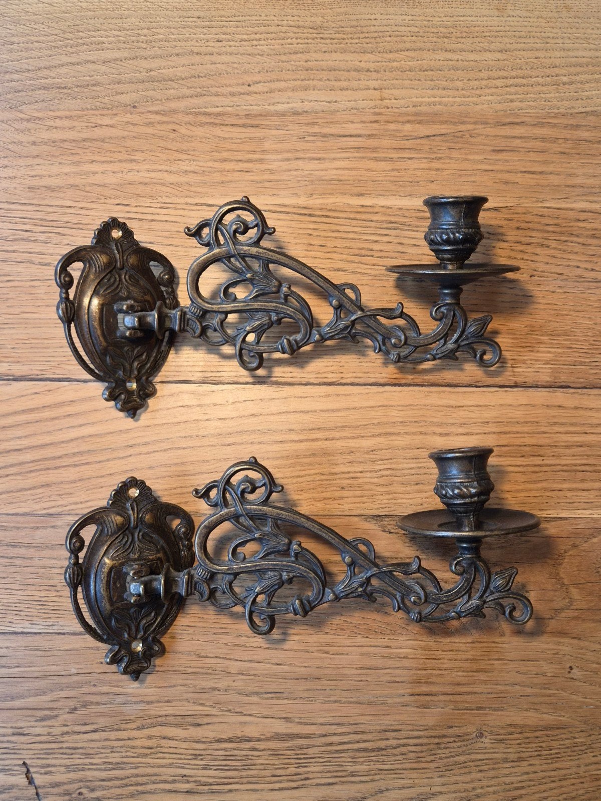 2 Antieke piano kandelaars ca. 24 cm., Ophalen of Verzenden, Koper of Brons