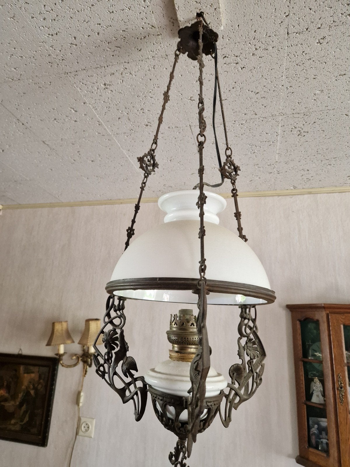 Antieke olielamp, omgebouwd naar elektrische lamp, Antiek en Kunst, Antiek | Lampen, Ophalen