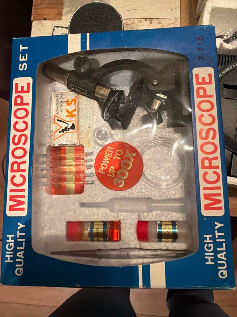 Vintage Microscoop Set - Power tot 300x, Ophalen of Verzenden, Gebruikt, Minder dan 400x, Biologische microscoop