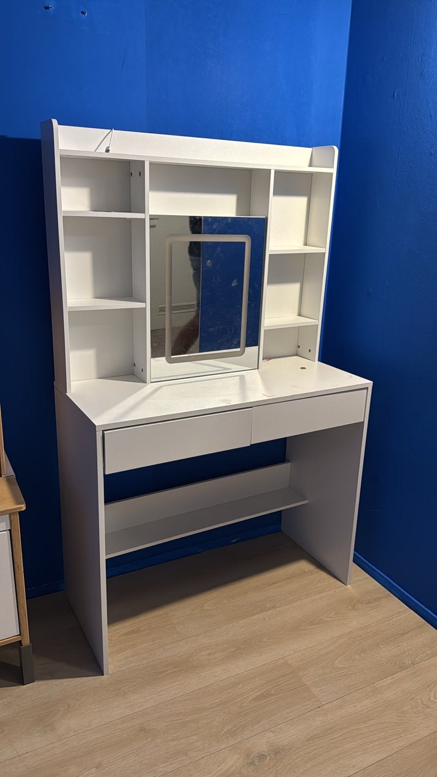 Witte kaptafel met spiegel en opbergruimte, Ophalen, Gebruikt, 50 tot 100 cm, 150 tot 200 cm