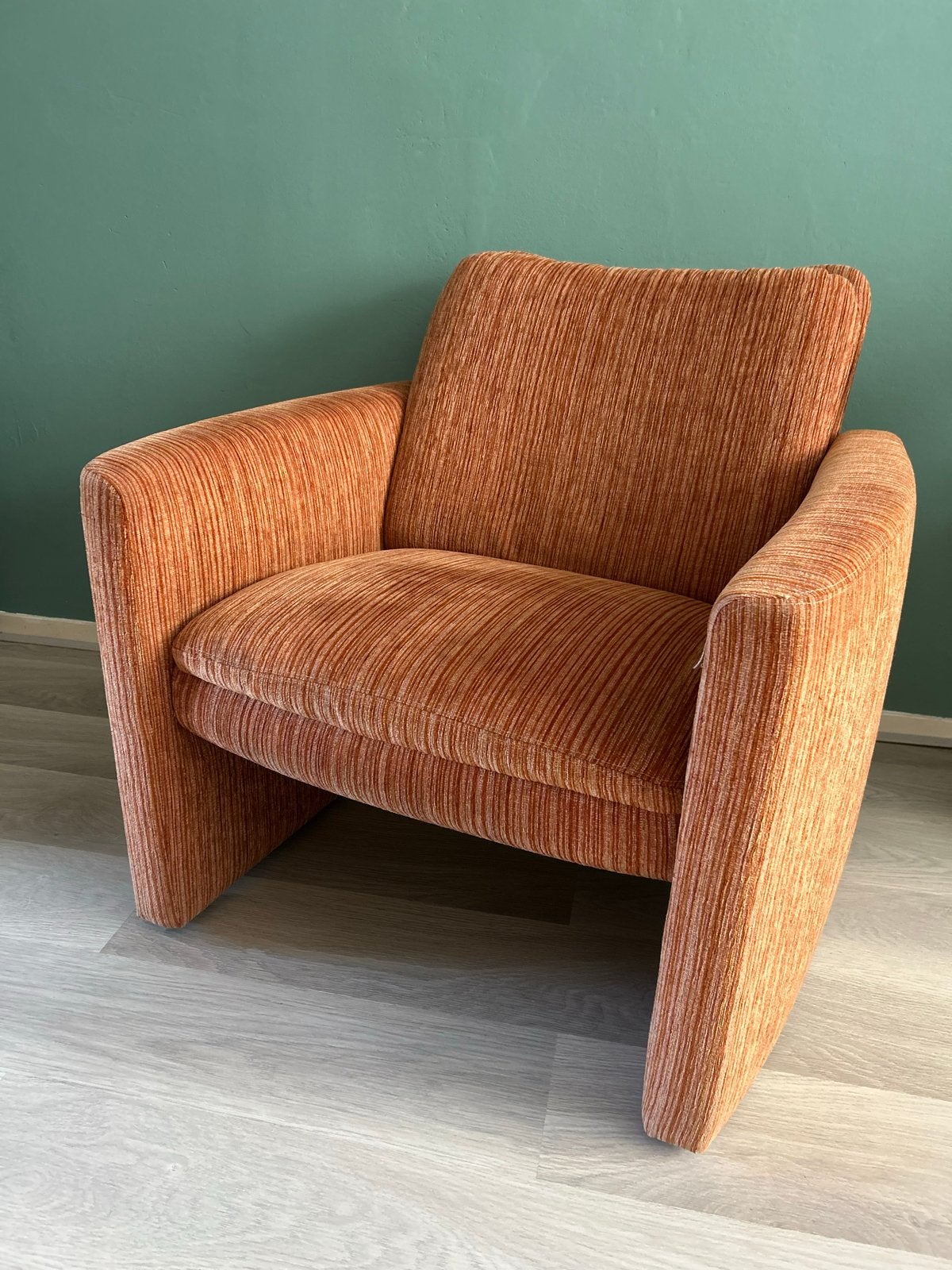 Vintage Oranje Ribstof Fauteuil - Jaren '70 Stijl, Huis en Inrichting, Fauteuils, 75 tot 100 cm, Ophalen of Verzenden, Zo goed als nieuw