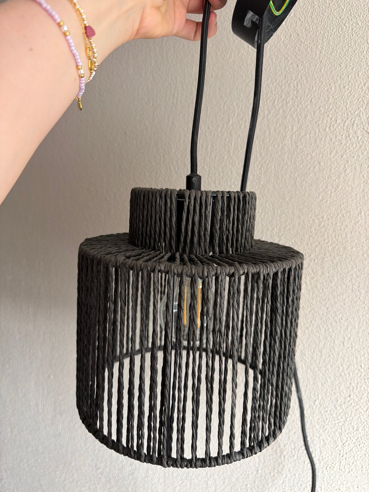 Hanglamp met touw design - Zwart, Ophalen, Gebruikt, Textiel, E27 (groot)