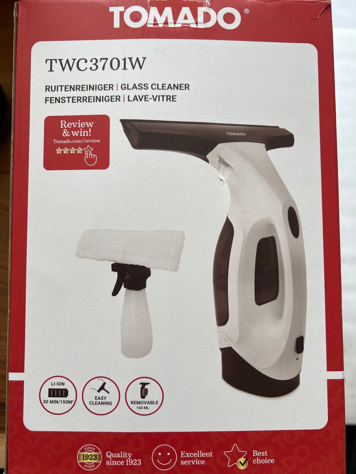 Tomado TWC3701W Elektrische Ruitenreiniger, Ophalen, Zo goed als nieuw