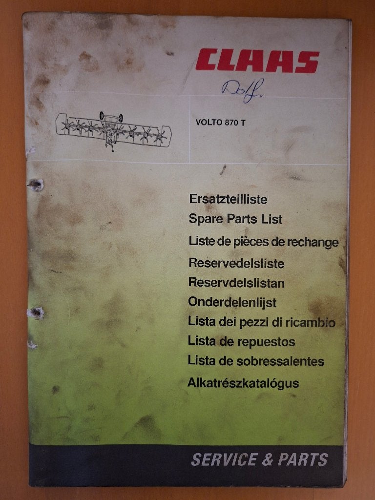 Onderdelenboek Claas Volto 870 T schudder, Ophalen of Verzenden, Gelezen, Tractor en Landbouw