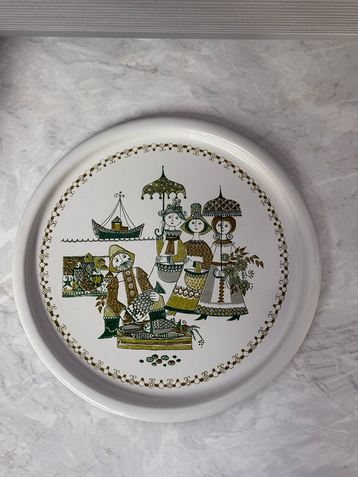 Vintage Scandinavisch dienblad met volkskunst print, Ophalen of Verzenden