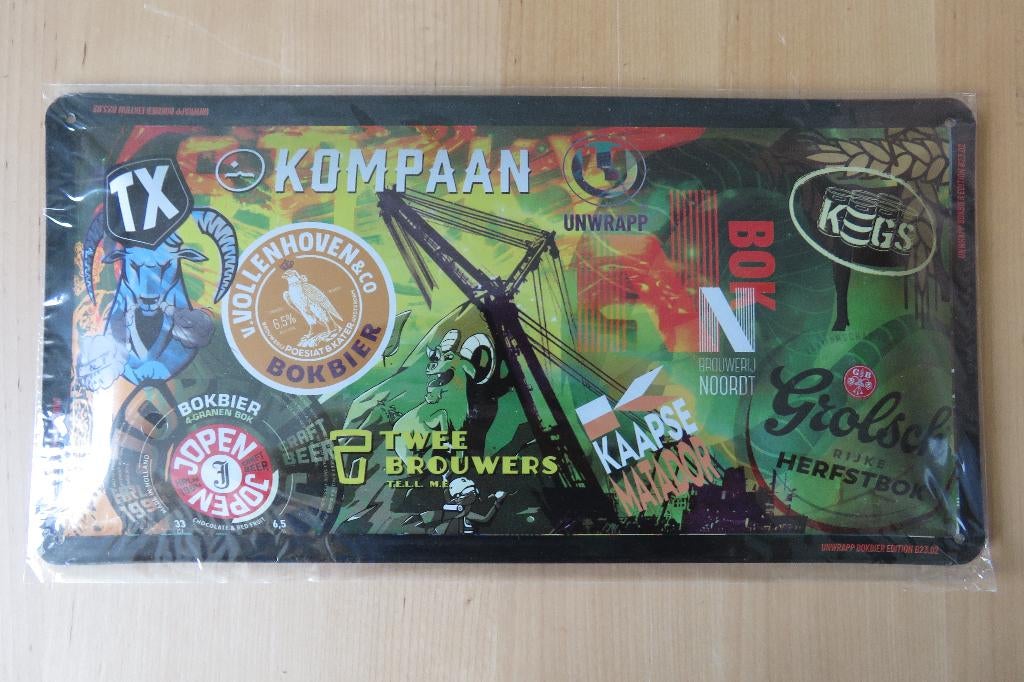 Metalen reclamebordje verschillende bockbier merken., Ophalen, Nieuw, Reclamebord, Plaat of Schild, Overige merken