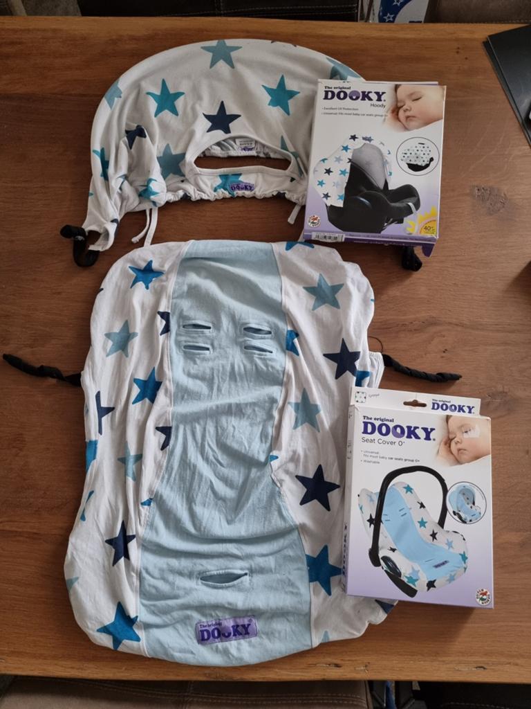 Dooky Seat Cover 0+ en Hoody 0+ sterren blauw wit maxi-cosi, Ophalen of Verzenden, Gebruikt