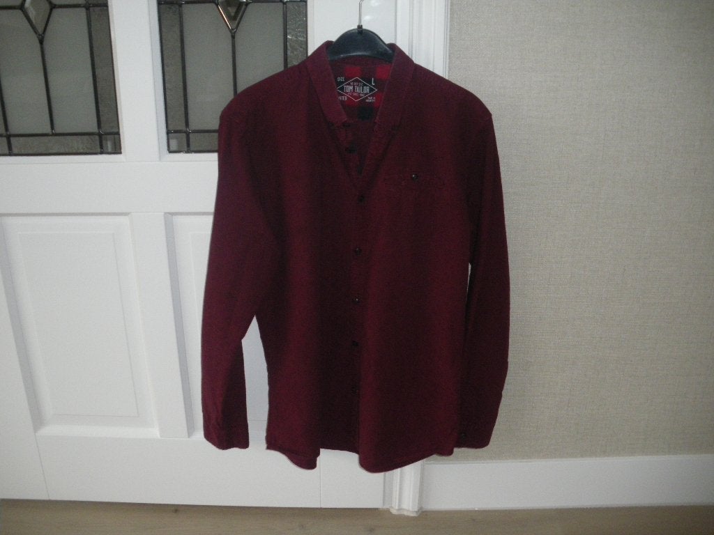 heel leuk bordeaux rood najaars overhemd large tom tailor, Ophalen of Verzenden, Zo goed als nieuw, Overige kleuren, Halswijdte 41/42 (L)