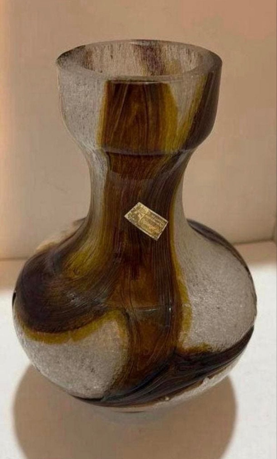 Zeldzame Vintage Spiegelau Schuimglas Vaas - Amberbruin, Antiek en Kunst, Ophalen of Verzenden