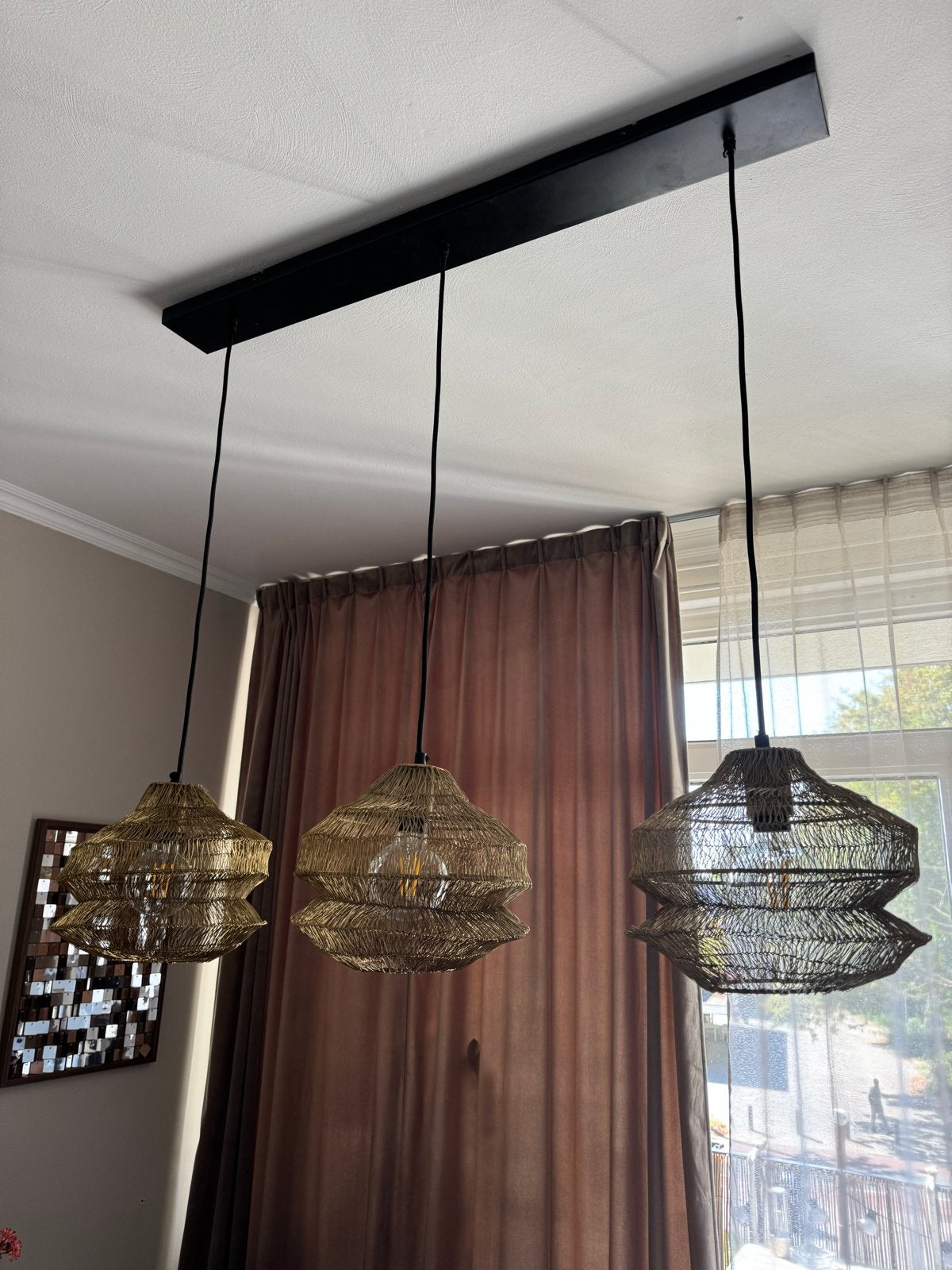 Hanglamp Qazqa Vadi - Zwart staal met messing kappen, Ophalen of Verzenden, Gebruikt, Metaal, E27 (groot)