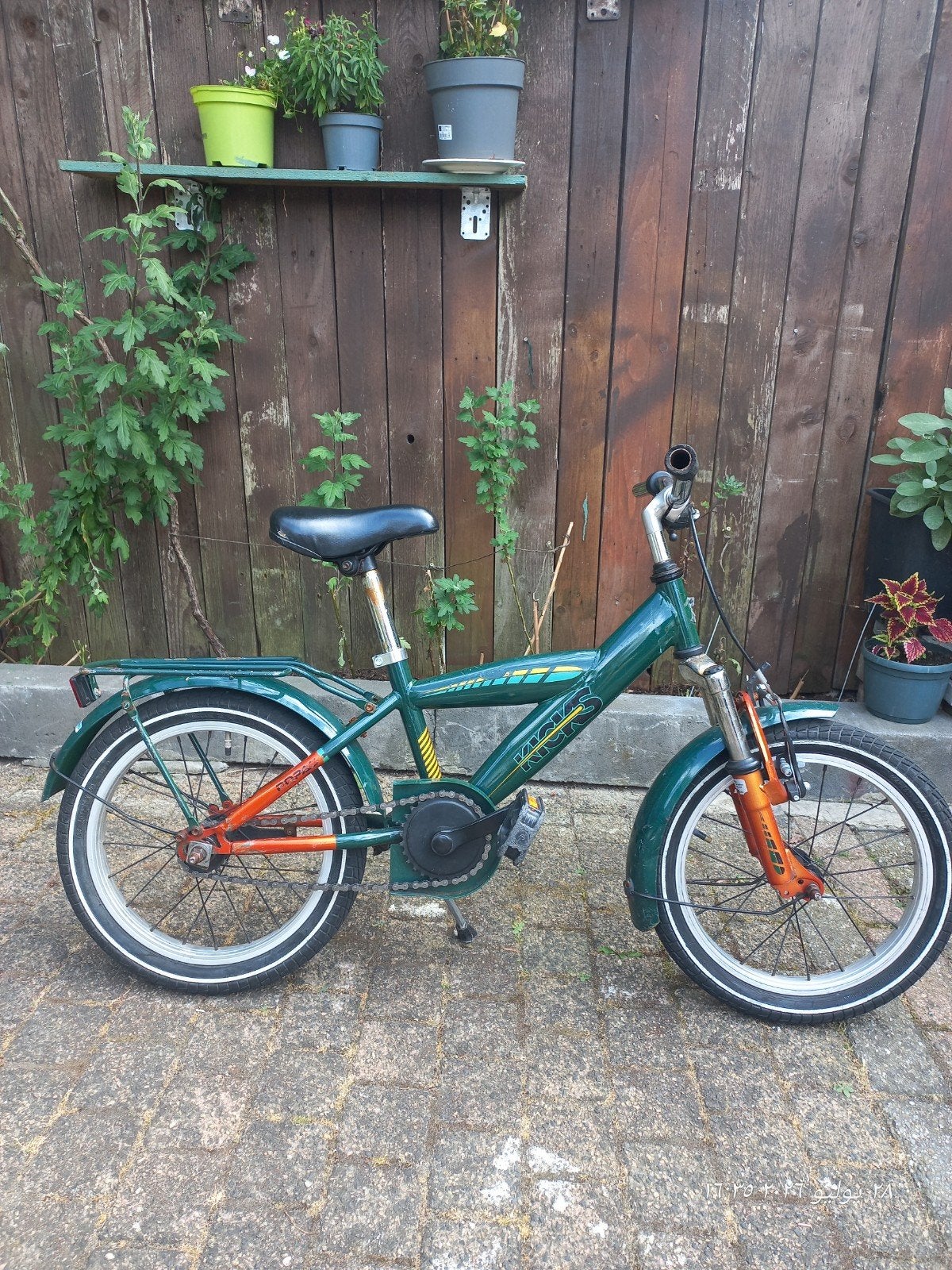 Jongensfiets 16 inch - Donkergroen met oranje accenten, Fietsen en Brommers, 49 tot 53 cm, Ophalen, Gebruikt, Overige merken
