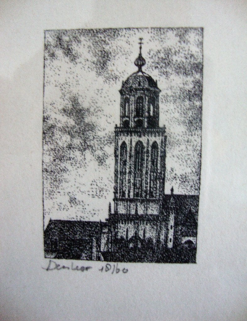 nieuw Ingelijste Ets van Deventer Lebuïnuskerk - Gesigneerd, Antiek en Kunst, Kunst | Litho's en Zeefdrukken, Gelimiteerde oplage