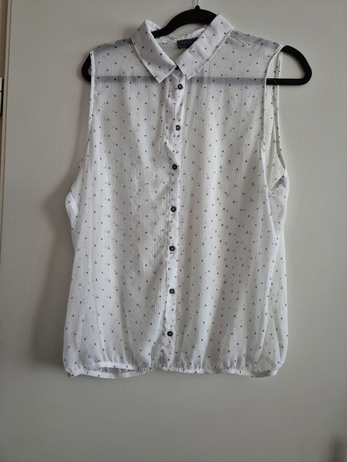 Mouwloze blouse met ankerprint - Maat XXL, Wit, Maat 46/48 (XL) of groter, Ophalen of Verzenden, Zo goed als nieuw