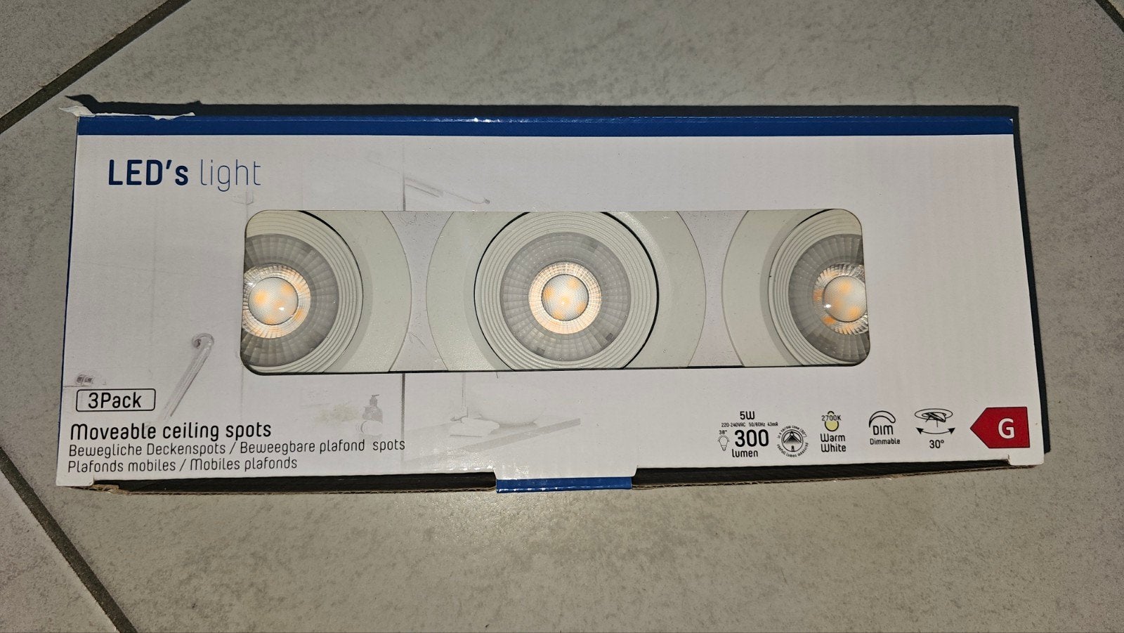3-pack LED Inbouwspots - Warm Wit, Dimbaar, kantelbaar, Huis en Inrichting, Lampen | Spots, Nieuw, Ophalen of Verzenden, LED, Dimbaar