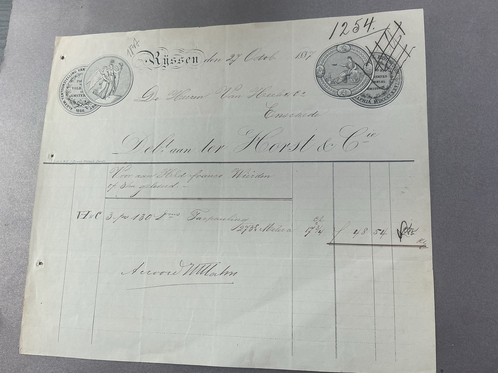 RIJSSEN 1887Historische factuur . van ter Horst & Co,, Verzenden, Gebruikt