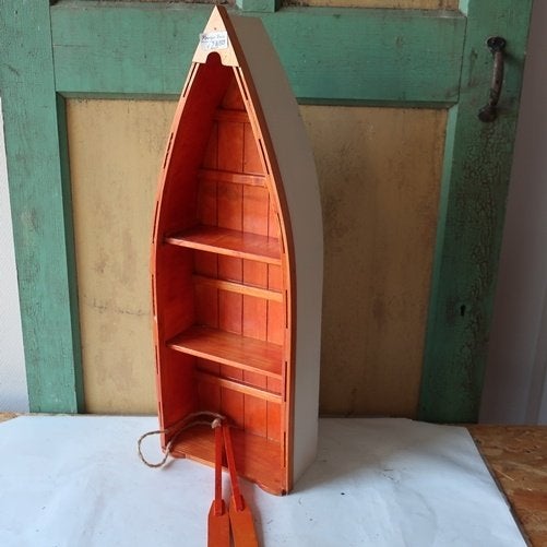 Boekenkastje type boot kano skiff 69 cm hoog creme, Ophalen of Verzenden