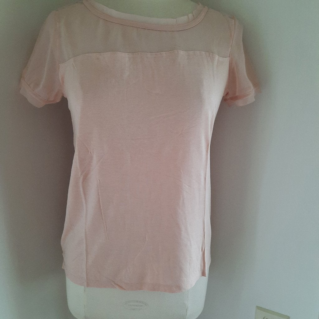 H&M t- shirt zalm roze met voile hals maat S - nieuw -, Kleding | Dames, T-shirts, Maat 38/40 (M), Nieuw, Ophalen of Verzenden