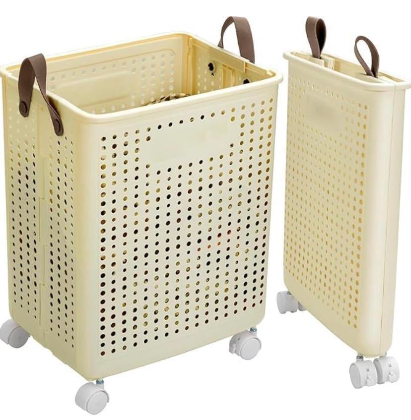 Nieuwe opvouwbare wasmand op wielen, Ophalen of Verzenden, Nieuw, Beige, Overige typen