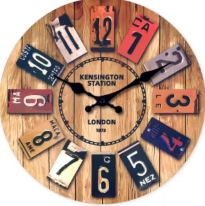 Ronde wandklok van hout Kensington Station London (25cm), Ophalen of Verzenden, Nieuw, Wandklok