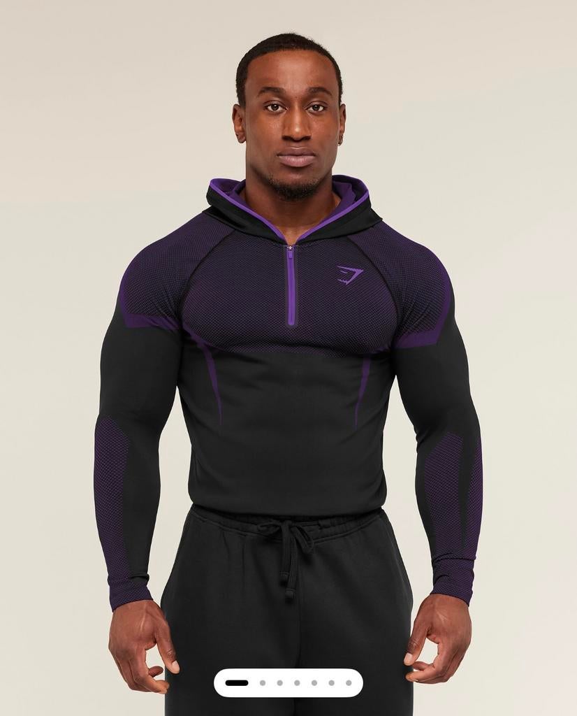 Gymshark Onyx 5.0 Seamless Hoodie - Black/Athletic Purple, Ophalen, Fitness, Maat 48/50 (M), Paars