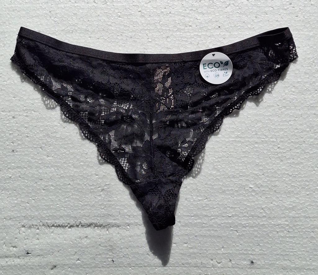 Sexy zwarte transparante kanten string maat XL, Verzenden, Zwart, String