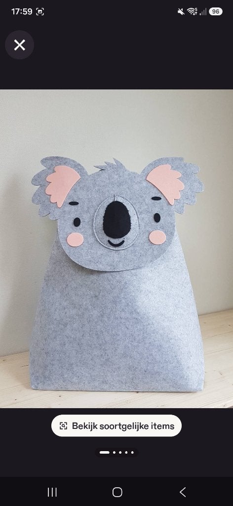 Koala of Olifant opbergmand vilt 48x50cm, Overige merken, Overige karakters, Grijs, Nieuw