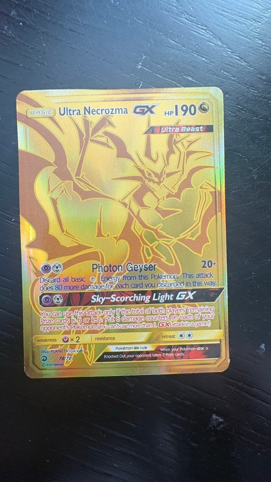 Pokémon Ultra Necrozma GX Gouden Kaart, Ophalen of Verzenden, Zo goed als nieuw, Losse kaart, Foil