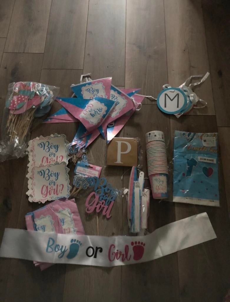 Groot gender reveal pakket, Ophalen of Verzenden, Zo goed als nieuw, Versiering, Geboorte of Huwelijk