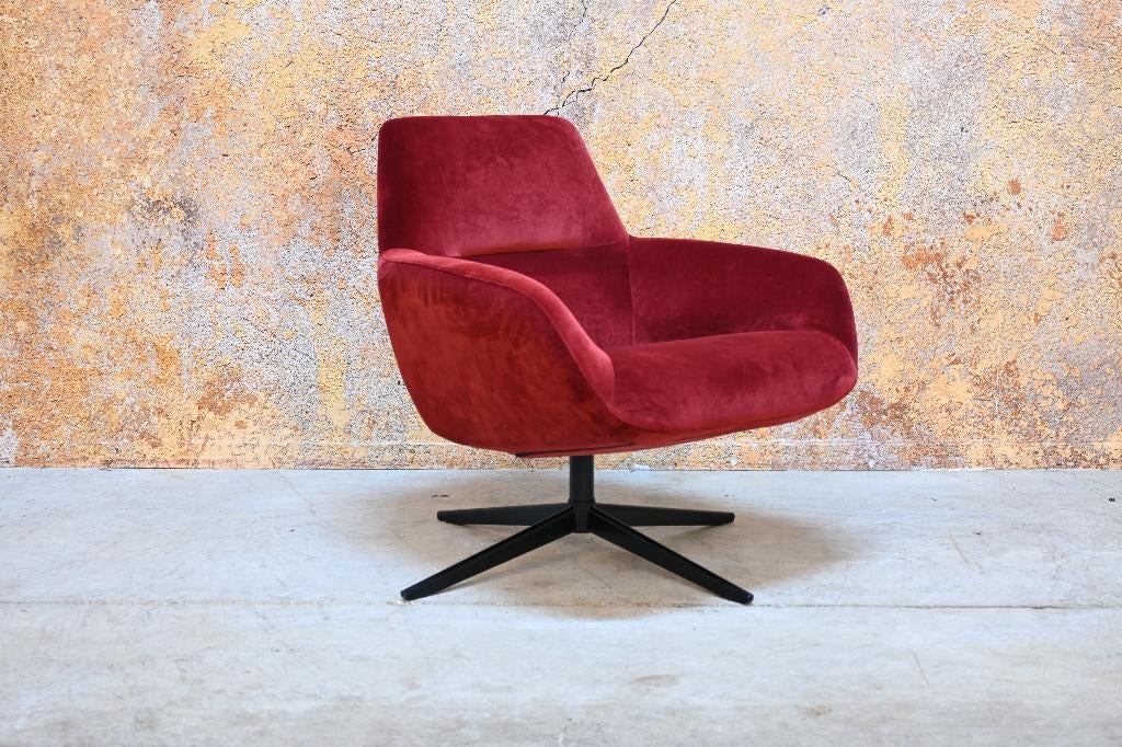 ZGANieuw fraaie rode stoffen Topform design draaifauteuil, Huis en Inrichting, Fauteuils, 75 tot 100 cm, Ophalen of Verzenden