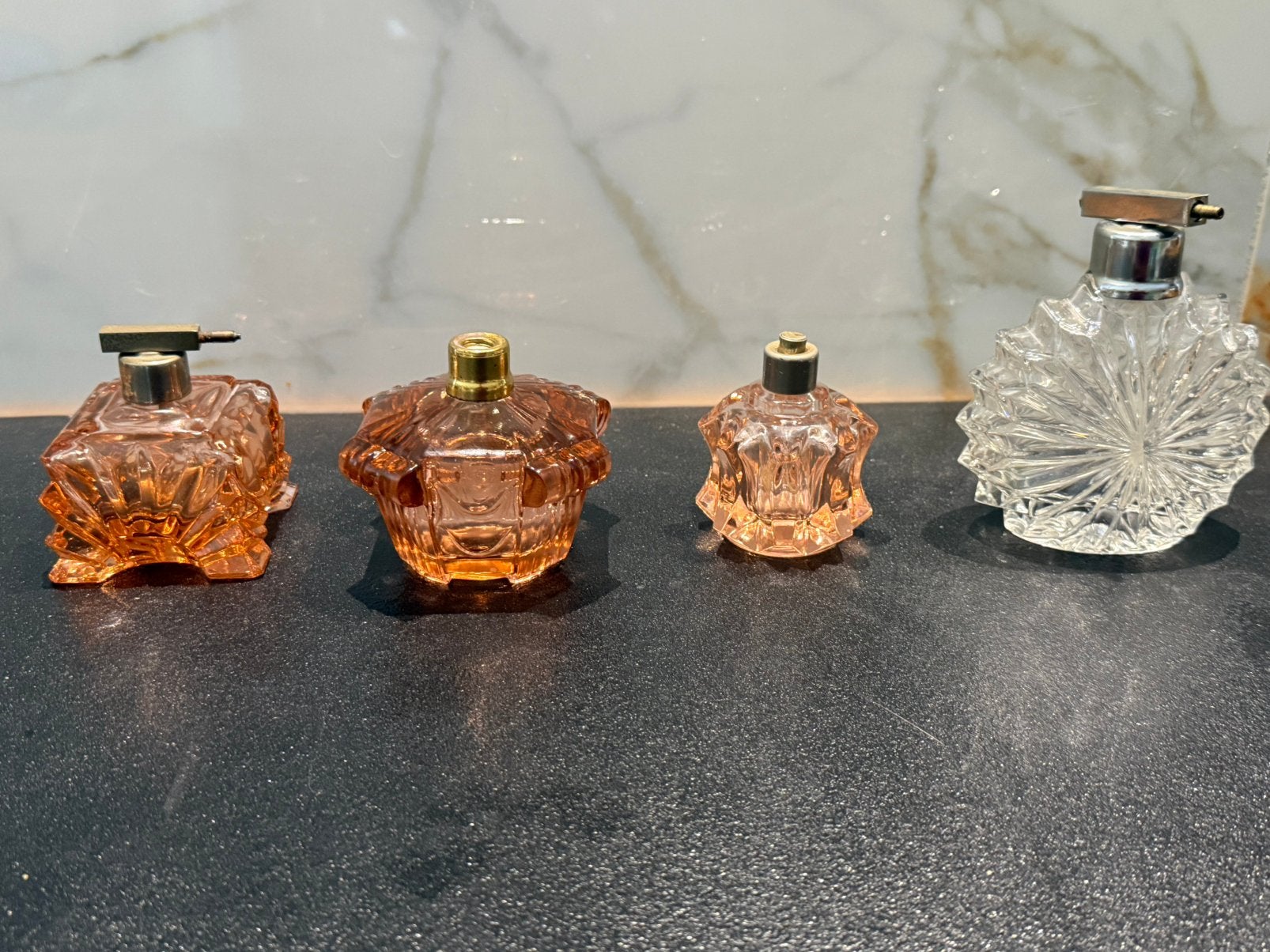 Parfumfles verstuivers 4 stuks vintage 1930 art deco, Ophalen of Verzenden, Zo goed als nieuw, Parfumfles