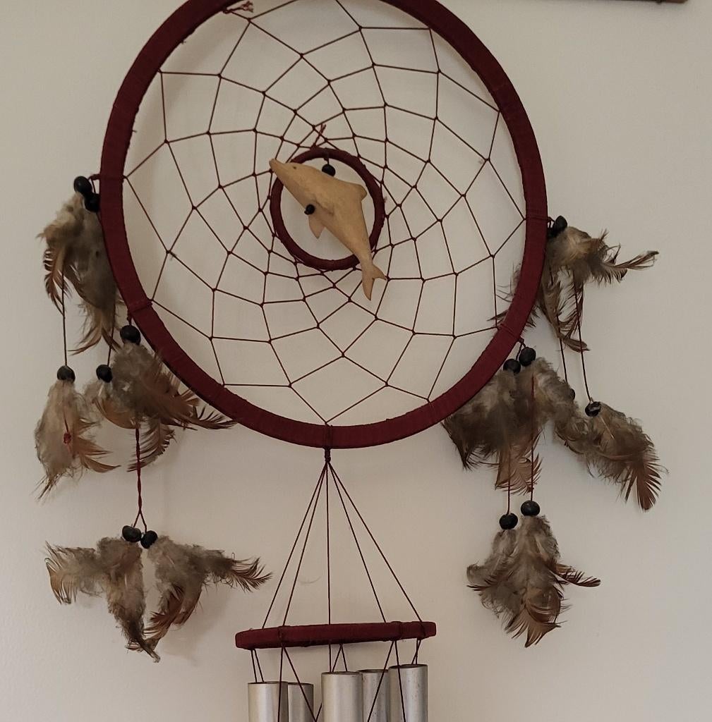 grote dromenvanger/windgong dolfijntjes met veertjes 88 cm, Verzenden, Zo goed als nieuw