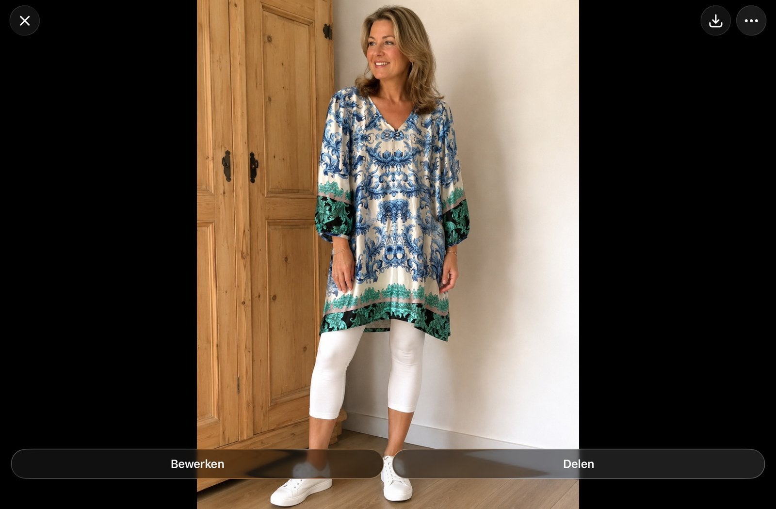 Tuniek, valt heerlijk soepel, wit- blauw-groen XL, Blauw, Maat 46/48 (XL) of groter, Ophalen of Verzenden, Zo goed als nieuw