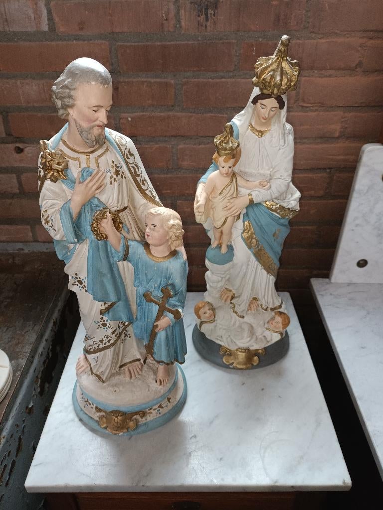 Set heilige beelden christelijk Jozef Maria en Jezus, Antiek en Kunst, Antiek | Religie, Ophalen