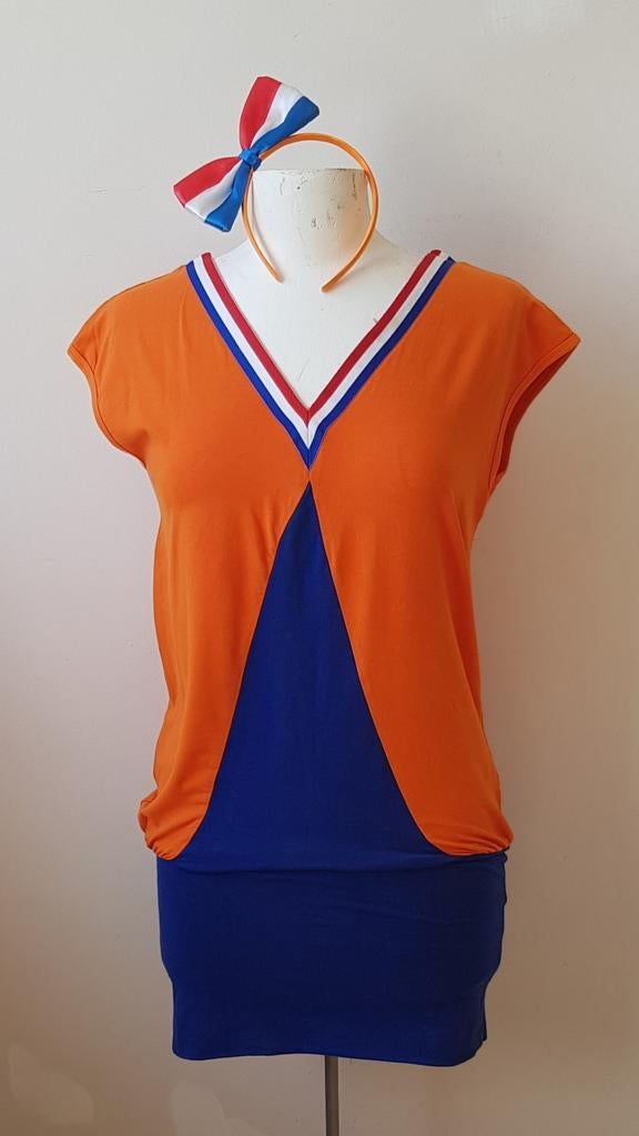 Oranje V-dress met diadeem met rood-wit-blauwe strik, Kleding | Dames, Kleding, Oranje of Koningsdag, Ophalen of Verzenden, Spijker & Spijker
