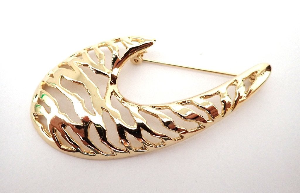 Gouden Broche met Uitgesneden Bladmotief, Overige materialen, 4 tot 7 cm, Verzenden, Zo goed als nieuw