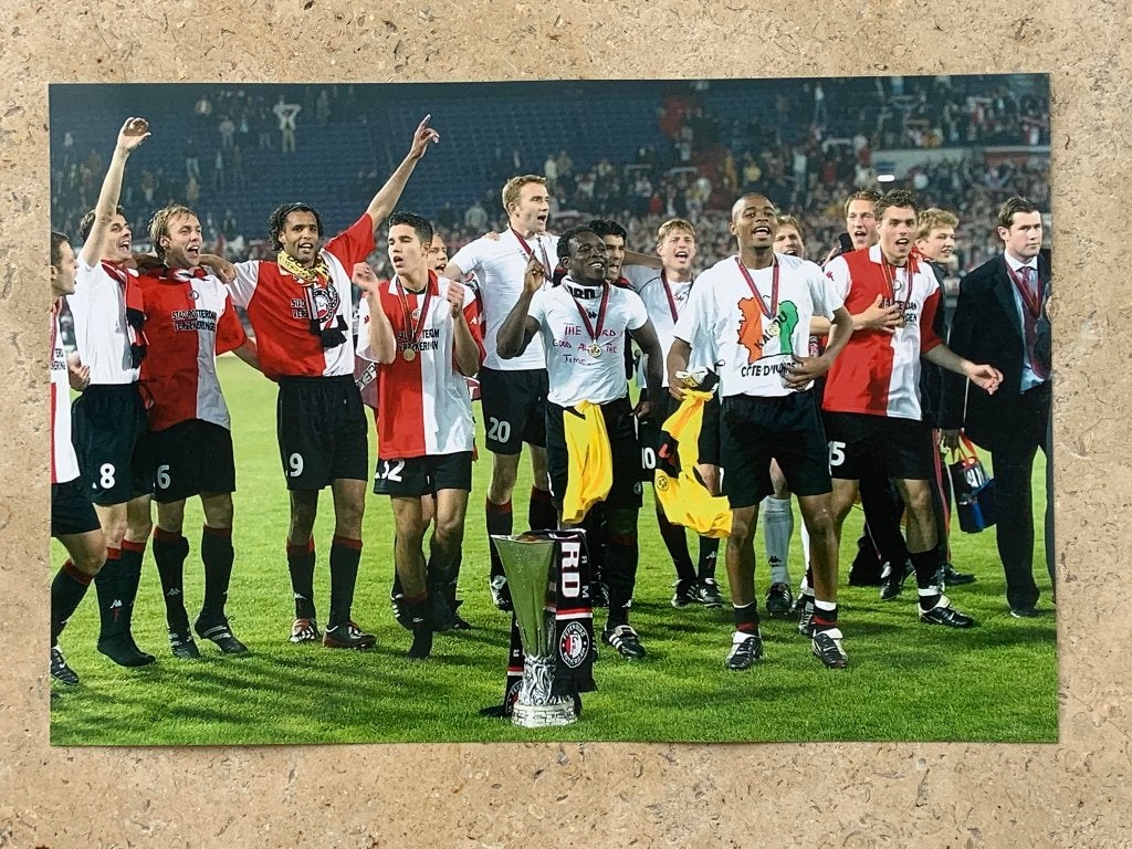Org kleurenfoto 20x30 cm Team Feyenoord + UEFA cup 2002, Verzenden, Nieuw, Feyenoord, Poster, Plaatje of Sticker