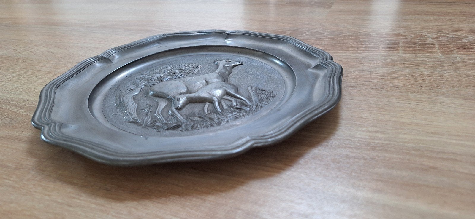 Vintage decoratief bord met herten – metalen wandbord, Ophalen