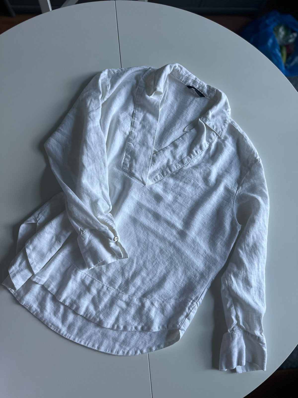 Zara witte linnen blouse shirt, Ophalen of Verzenden, Zo goed als nieuw, Wit