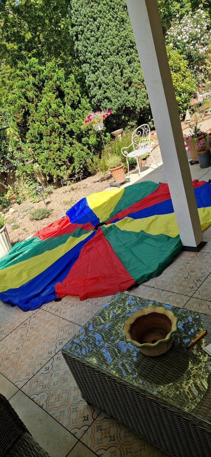 Kleurrijke speelparachute / dansdoek 2.65m, Ophalen of Verzenden, Zo goed als nieuw
