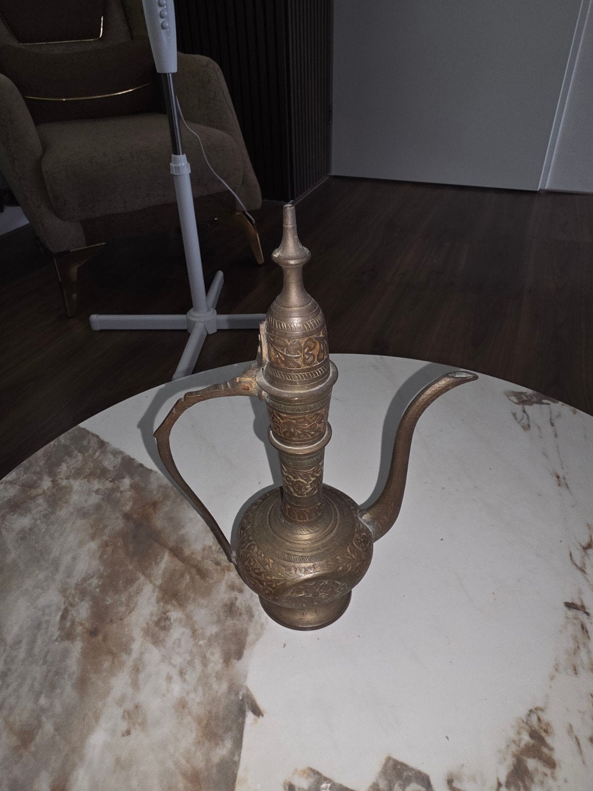 Antieke Arabische Dallah Koffiekan - Messing, Handgegraveerd, Ophalen of Verzenden