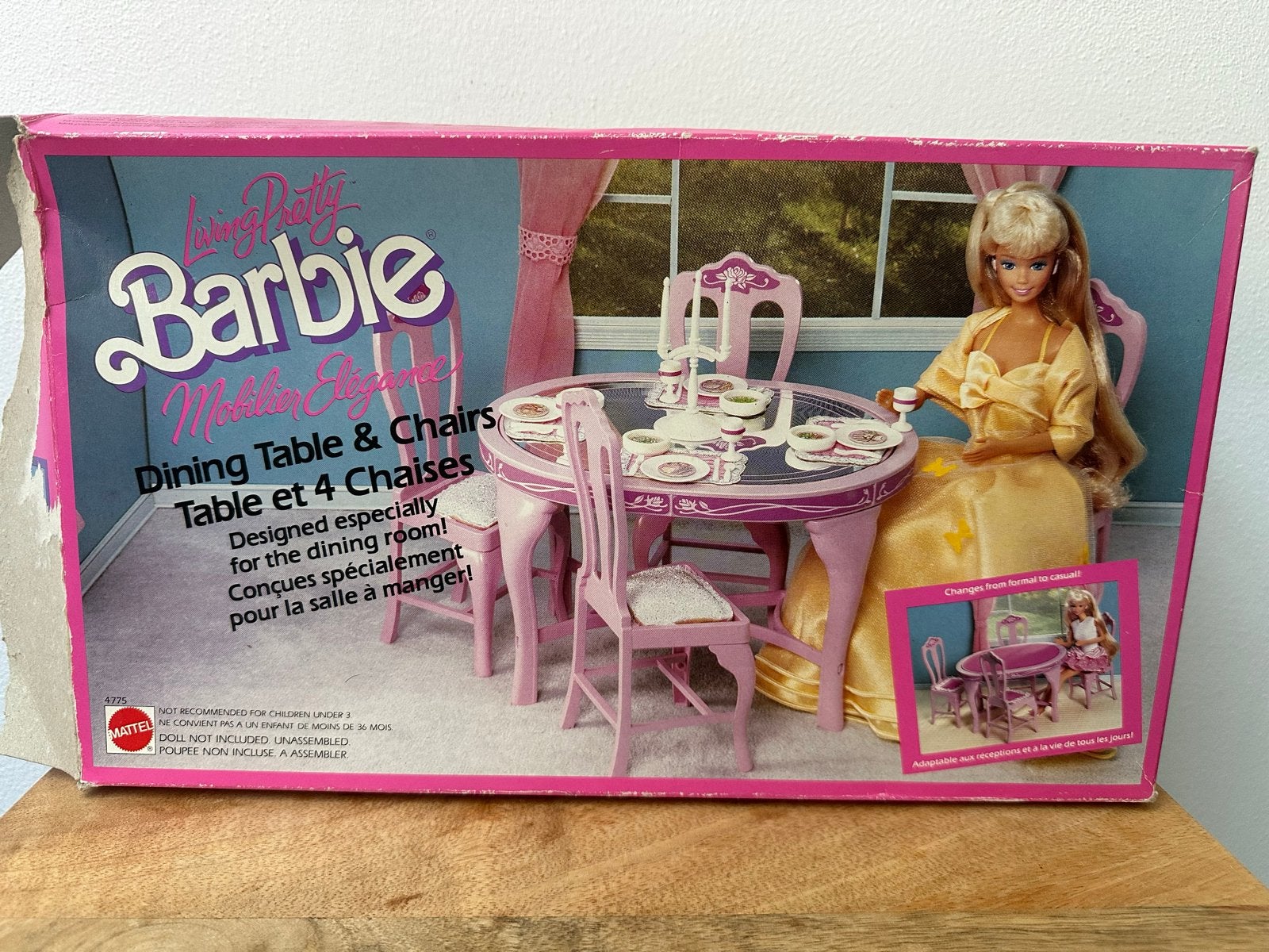 Vintage Barbie Eetkamertafel & Stoelen (Mattel) ne 4775, Ophalen of Verzenden, Gebruikt, Barbie