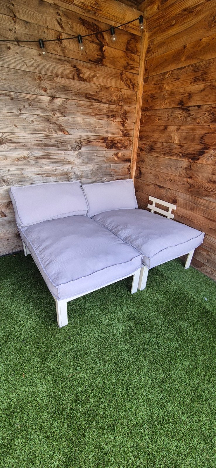 2x Stalen Palletbank Crème-wit met Kussens, Ophalen, Zo goed als nieuw, Loungeset, Bank