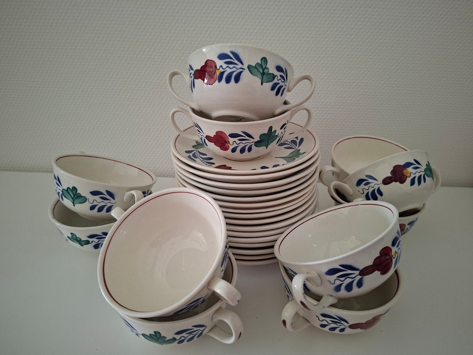 Boerenbont soepkommen met schotels, Huis en Inrichting, Keuken | Servies, Ophalen, Aardewerk, Kom(men)