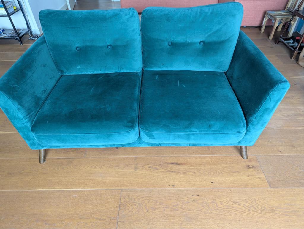 Loods5 Parker 2-Zits Bank –Groen Velvet, Ophalen, Gebruikt, 150 tot 200 cm, Tweepersoons