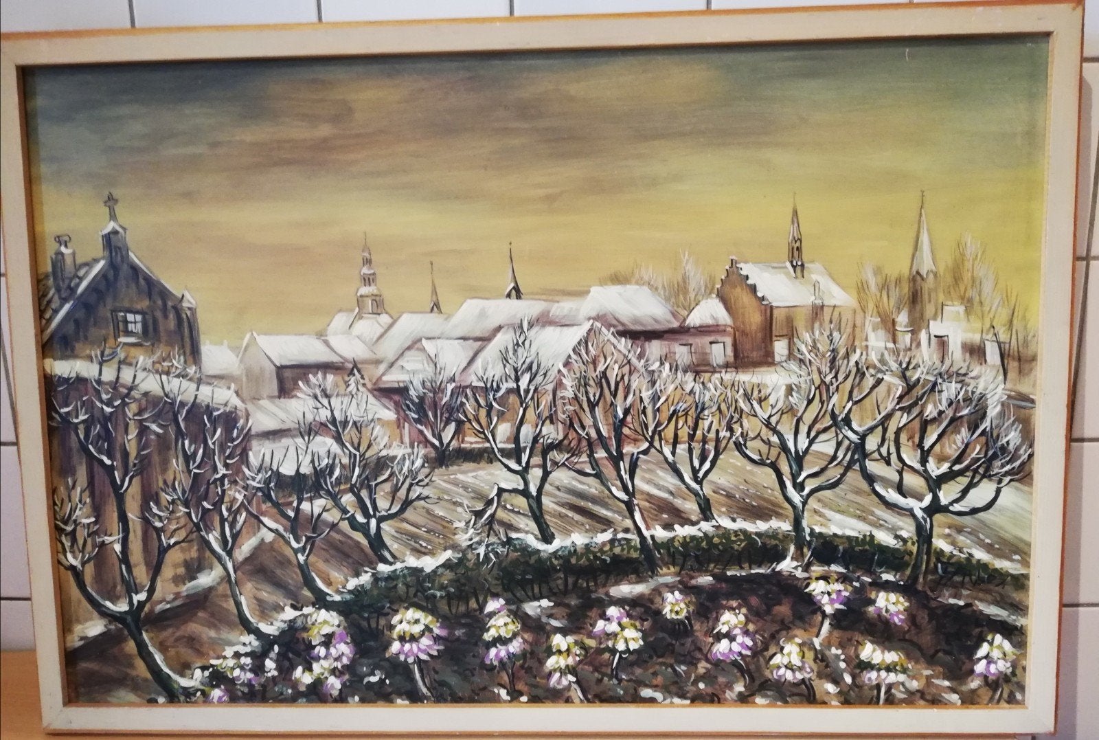 Maastricht. Impressionistich winters stadsgezicht. Sign., Antiek en Kunst, Kunst | Schilderijen | Klassiek, Ophalen, Doek, Impressionistisch