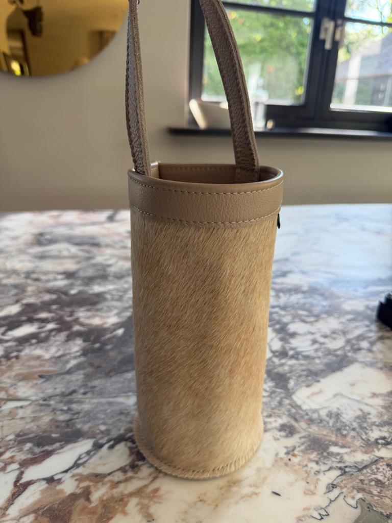 Leer & Zo wijn koeler - Beige Koeienhuid, Ophalen, Zo goed als nieuw, Hout, Minder dan 50 cm