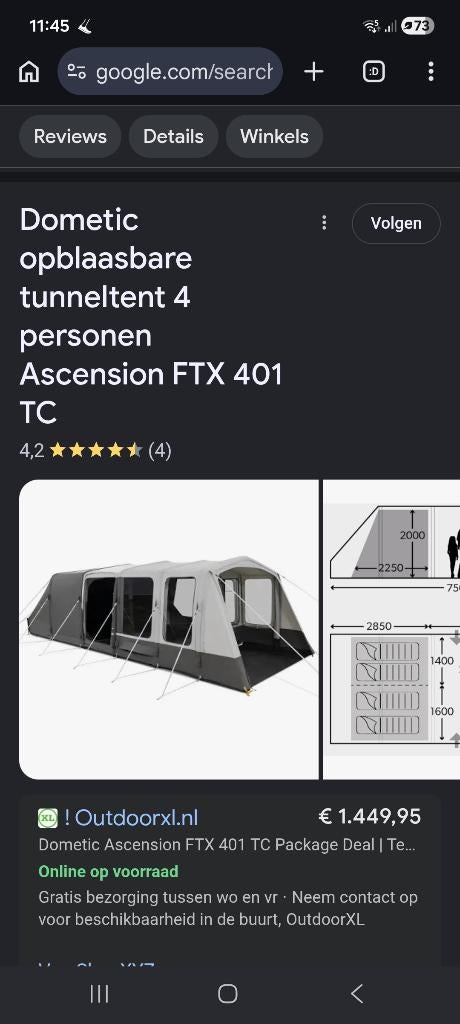 Opblaasbare tunneltent 4 personen, Ophalen, Zo goed als nieuw, Tot en met 4