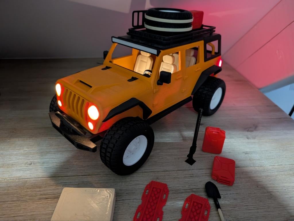 Gedetailleerde 1:12 3D-geprinte Jeep Wrangler met accesoires, Ophalen of Verzenden, Zo goed als nieuw, 1:9 t/m 1:12, Auto
